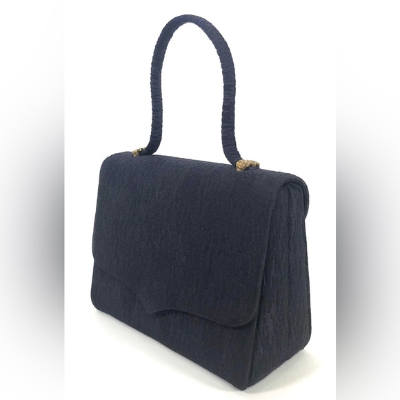 Crown Lewis Vintage Black Jacquard Evening Bag Top Handle Handbag - Picture 3 of 12